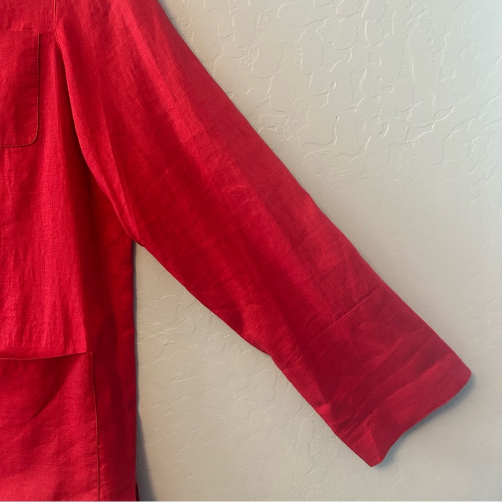 Lauren Ralph Lauren petite red linen long sleeve button down blouse size medium - Picture 13 of 16